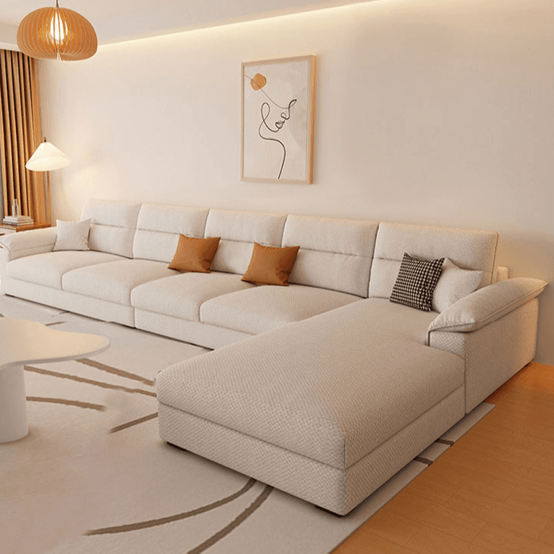 Straight Tear Resistant Sofa with Cushion Back in Ivory, Seats 4/3 Person, Horizontal Orientation, and Recessed Arm thumbnail 3