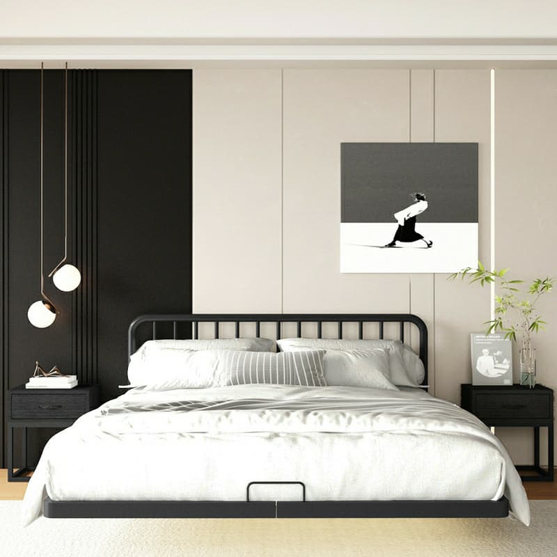 Modern Iron Open-Frame Bed with Solid Color, Metal Slats, and Legs Included thumbnail 3