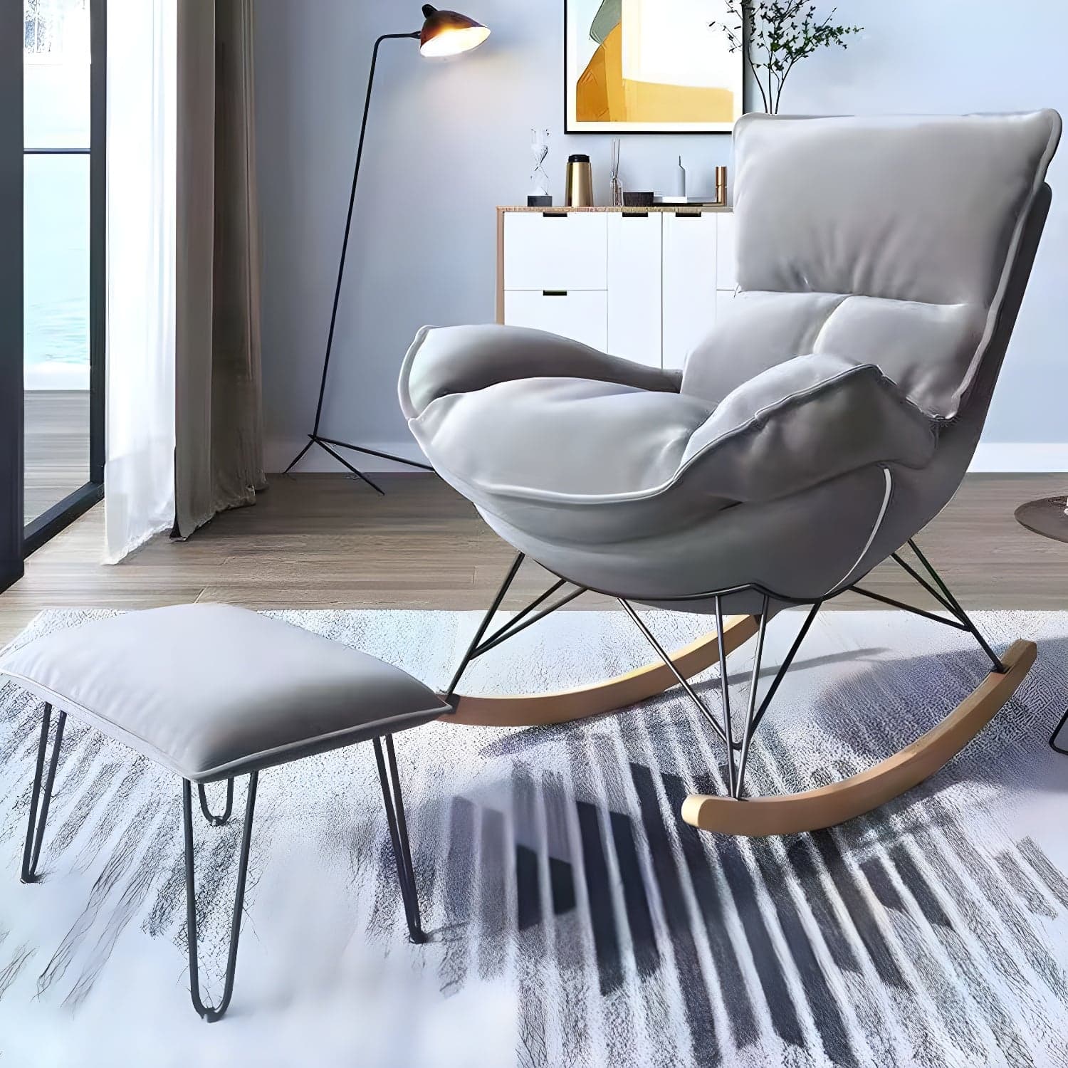 Contemporary Rocking Chair Solid Wood Rocker Chair with Removable Cushions thumbnail 5