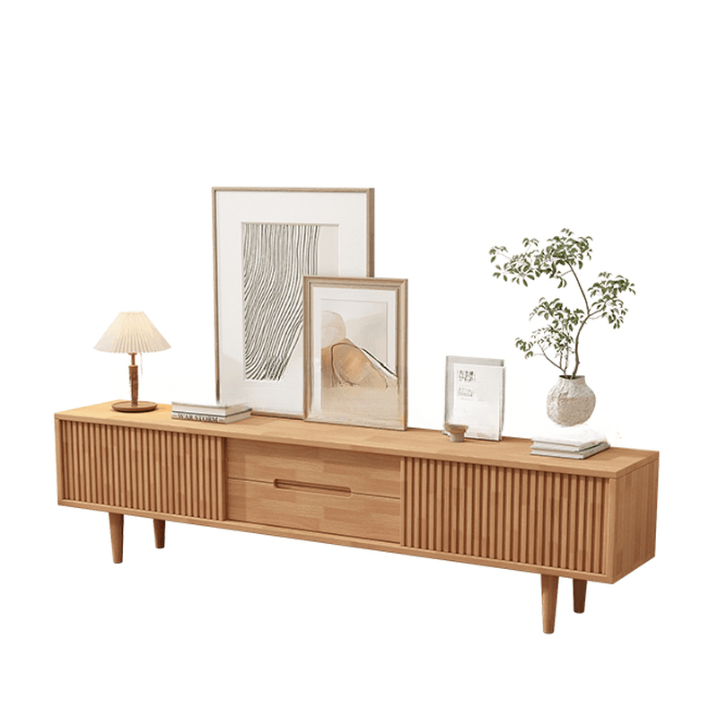 Simplistic Oak Wood TV Stand with 2 Drawers and 2 Cabinets thumbnail 8