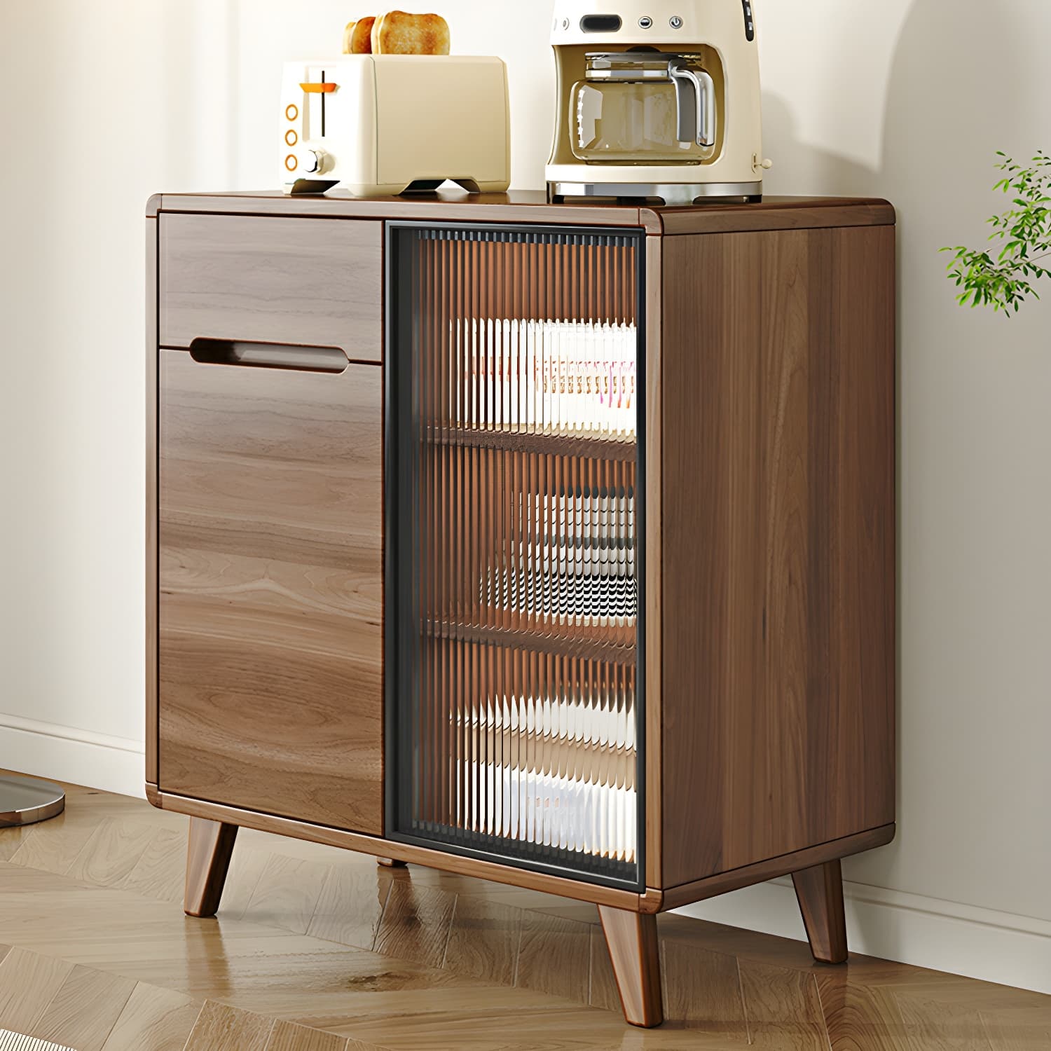 Contemporary Engineered Wood Free-standing Sideboard with Glass Door and Adjustable Shelves thumbnail 2