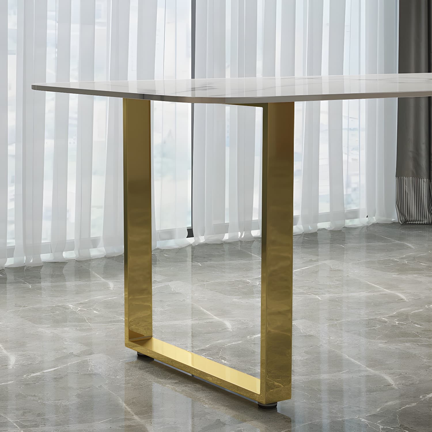 Marble Top Dining Table Modern Rectangle Dining Table with Sled Base thumbnail 7