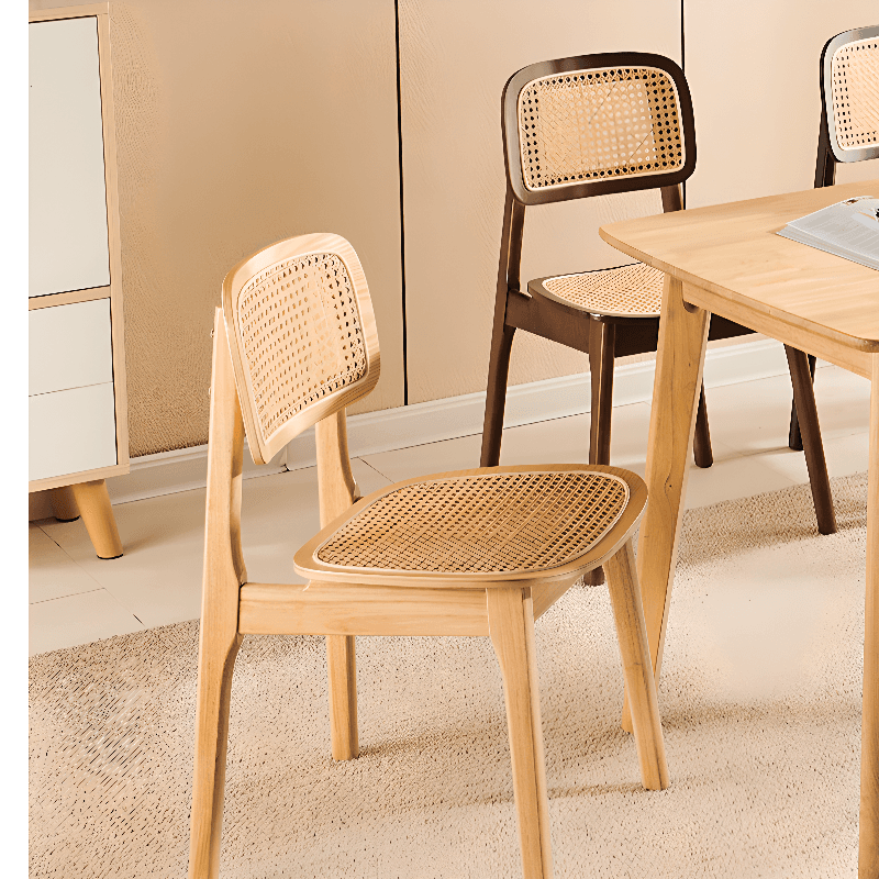 Leatherette/Wood/Rattan Entwined Balanced Armless Chair with Uncovered Back and Timber Legs in Sepia/Ink/Wood Color in a Scandinavian Style thumbnail 16