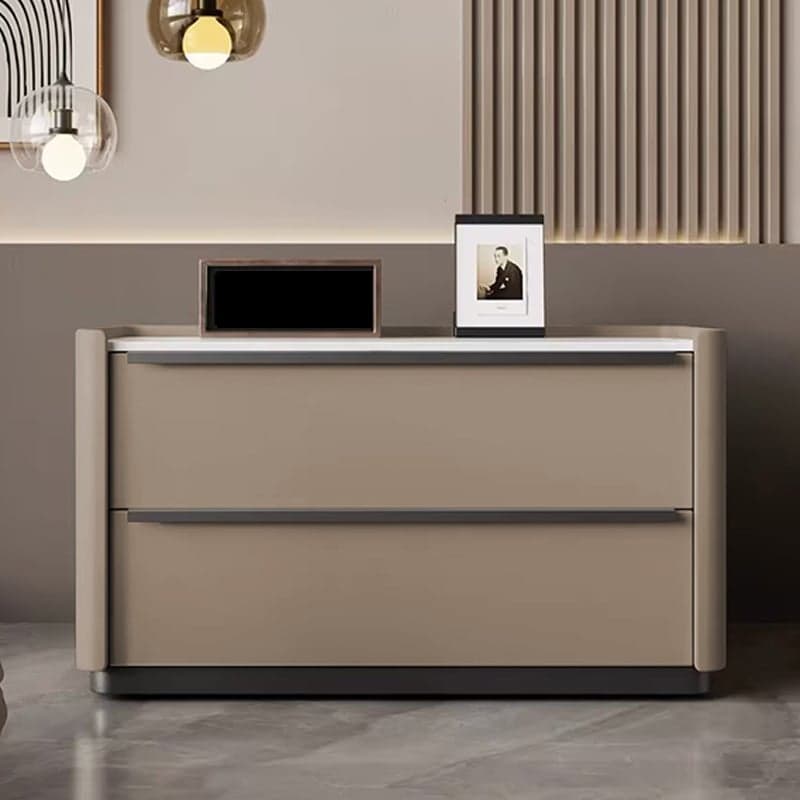 Modern Faux Leather Drawer Storage Nightstand in Stone Finish thumbnail 5