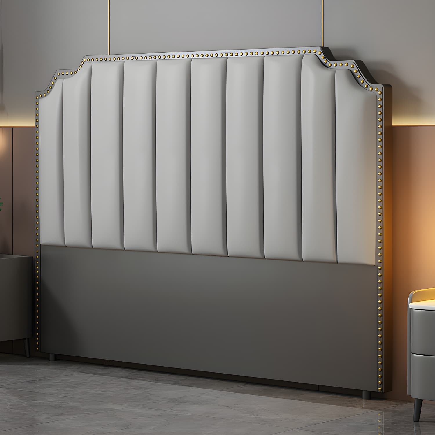 Modern Wood Panel Headboard Upholstered Sponge Fully in Lavish Gray Colors with Elegant Legs thumbnail 4