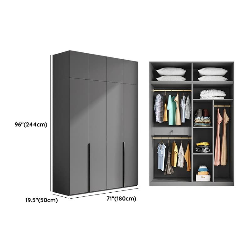 Contemporary Grey Wood Storage Wardrobe with Clothing Rod and Black Handles thumbnail 22