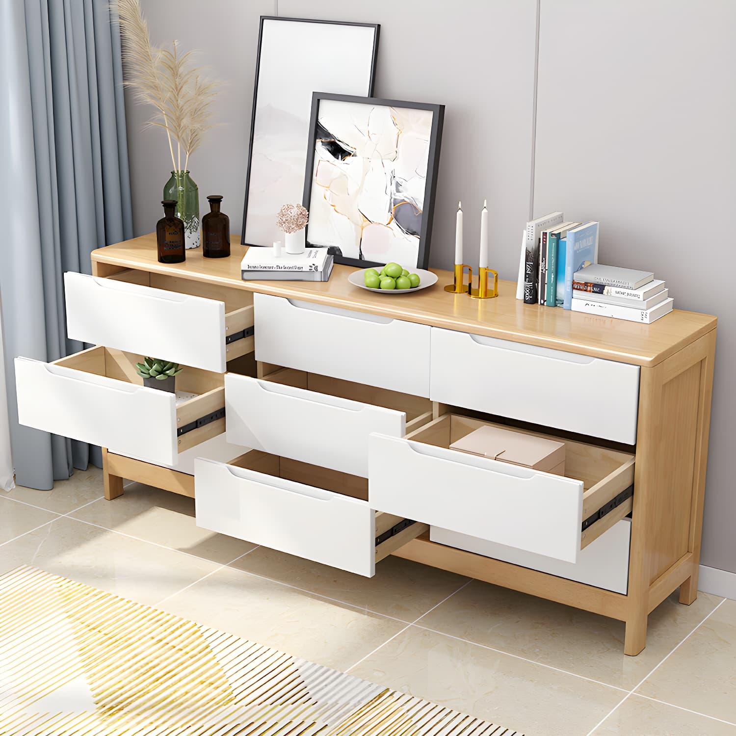 Mid-Century Modern Chest Rubberwood Squared Legs Grooves with Drawer Accent Chest thumbnail 14