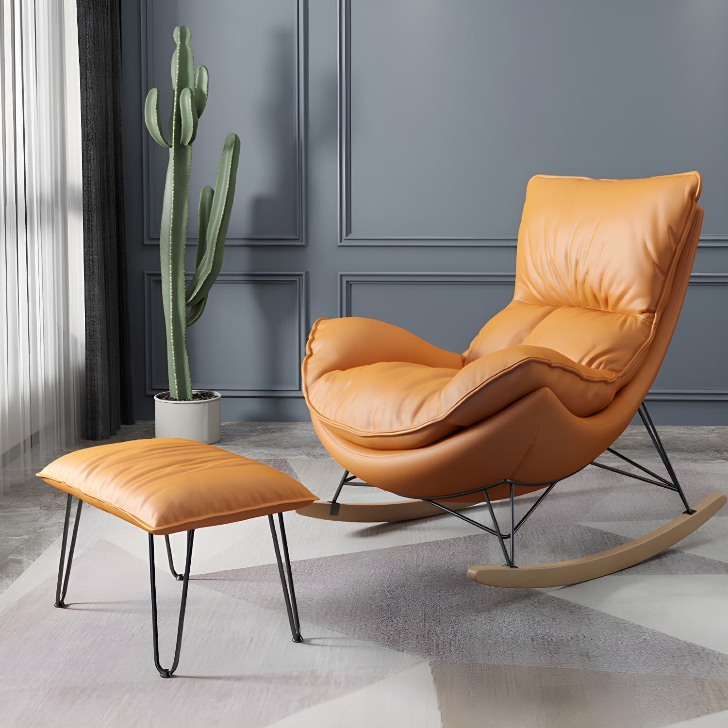 Ergonomic with Ottoman Rocker Chair with Padded Seat Rocking Chair Spindle thumbnail 8