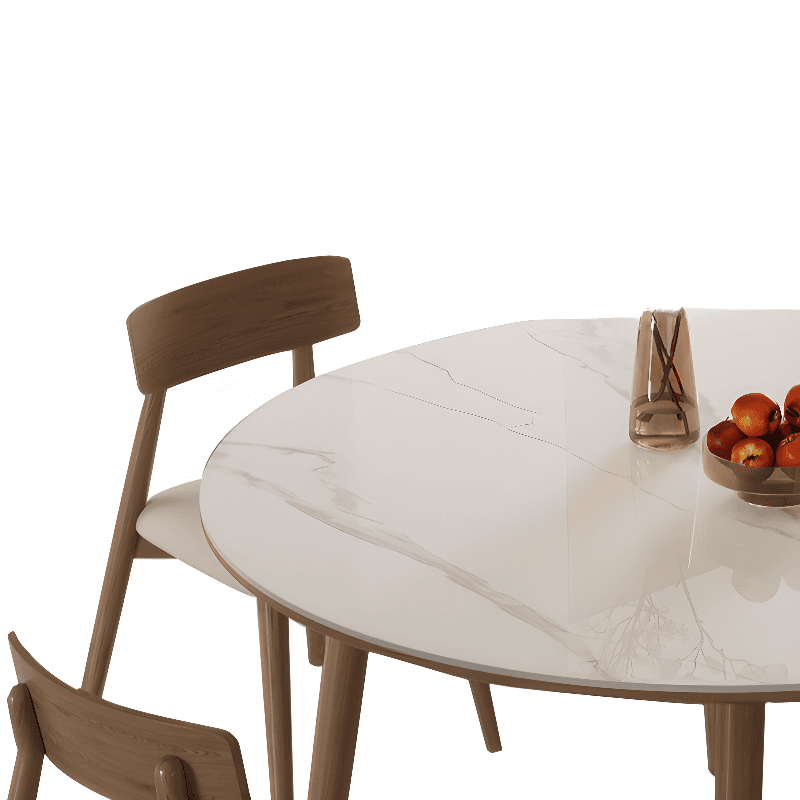 Rounded Slate Stone Dining Table Set with 4 Legs, Padded Chair Back, and White Table Top thumbnail 4