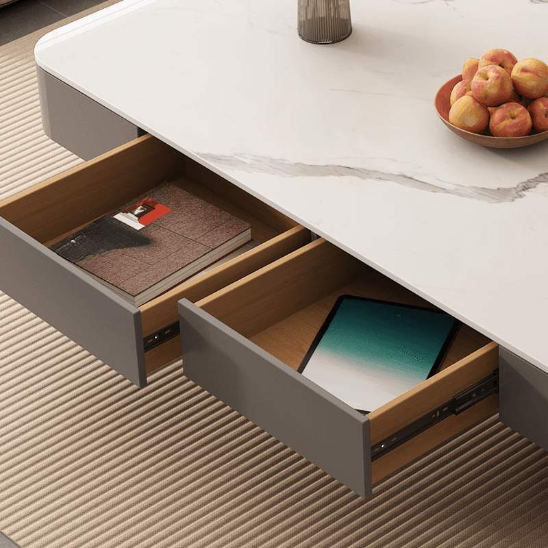 Funky Single Rock Side Table with Toboggan Base, Gray/White Square Top, and 1 Drawer thumbnail 7