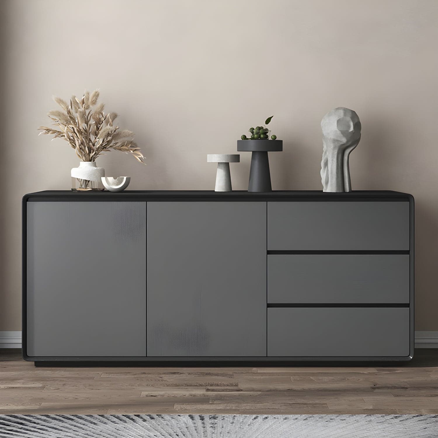 Wood Buffet Table Contemporary Style Side Board with Cabinets and Drawers thumbnail 3