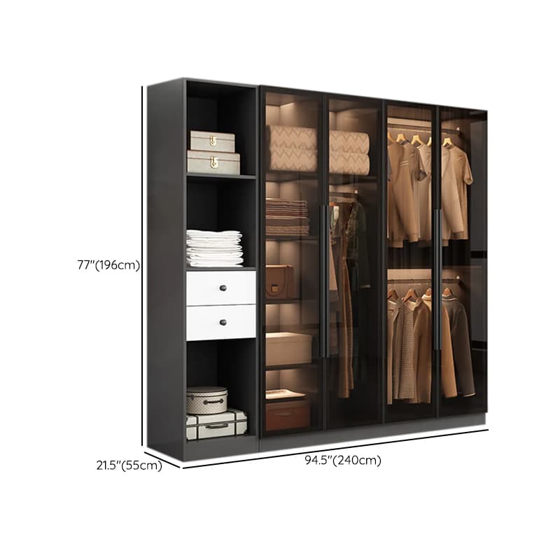 Ink-Colored Manufactured Wood Detached Wardrobe Closet with Soft Close Drawer, Door, Interior Shelves, and Clothing Rod thumbnail 22