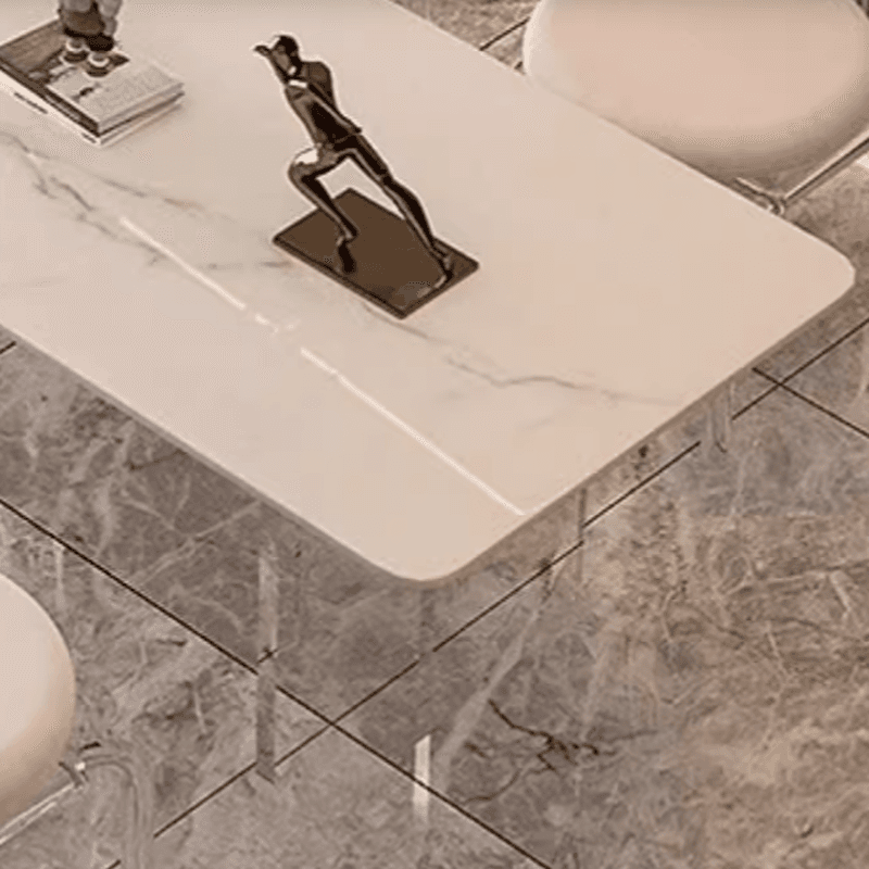 Dining Table Set with Rectangular White Slate Stone Top, Two-sided Pedestal Base, and Padded Chair with Back thumbnail 6