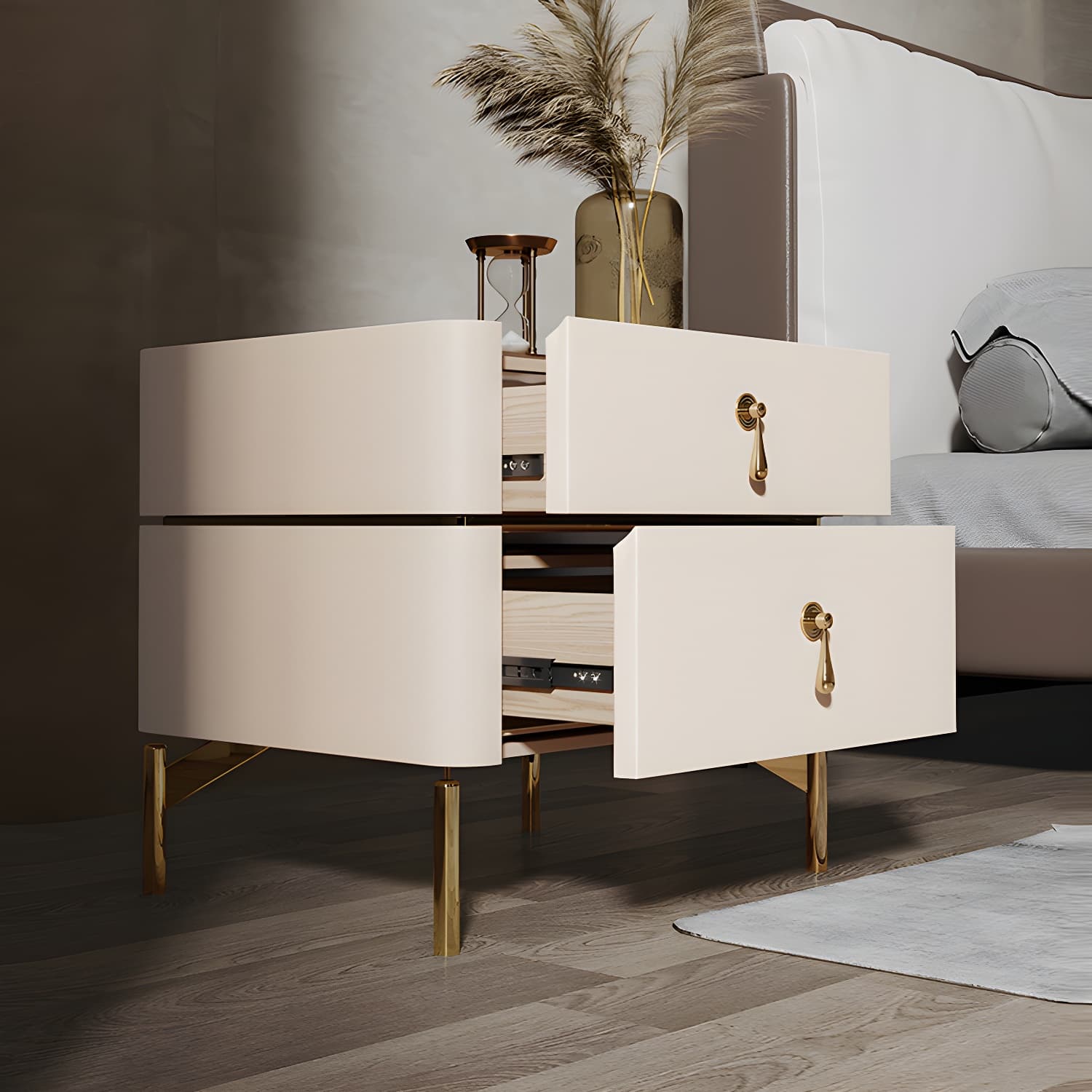 Glam 2-Drawer Nightstand Glass Top 19 Inch H Legs Included Night Table thumbnail 12