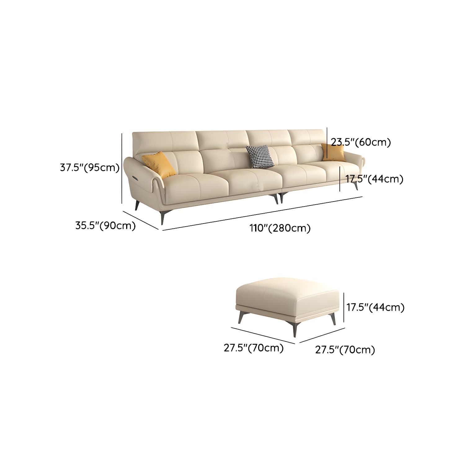 Faux Leather Flared Arm Sofa in Beige of 37.4" H with Cushions thumbnail 21