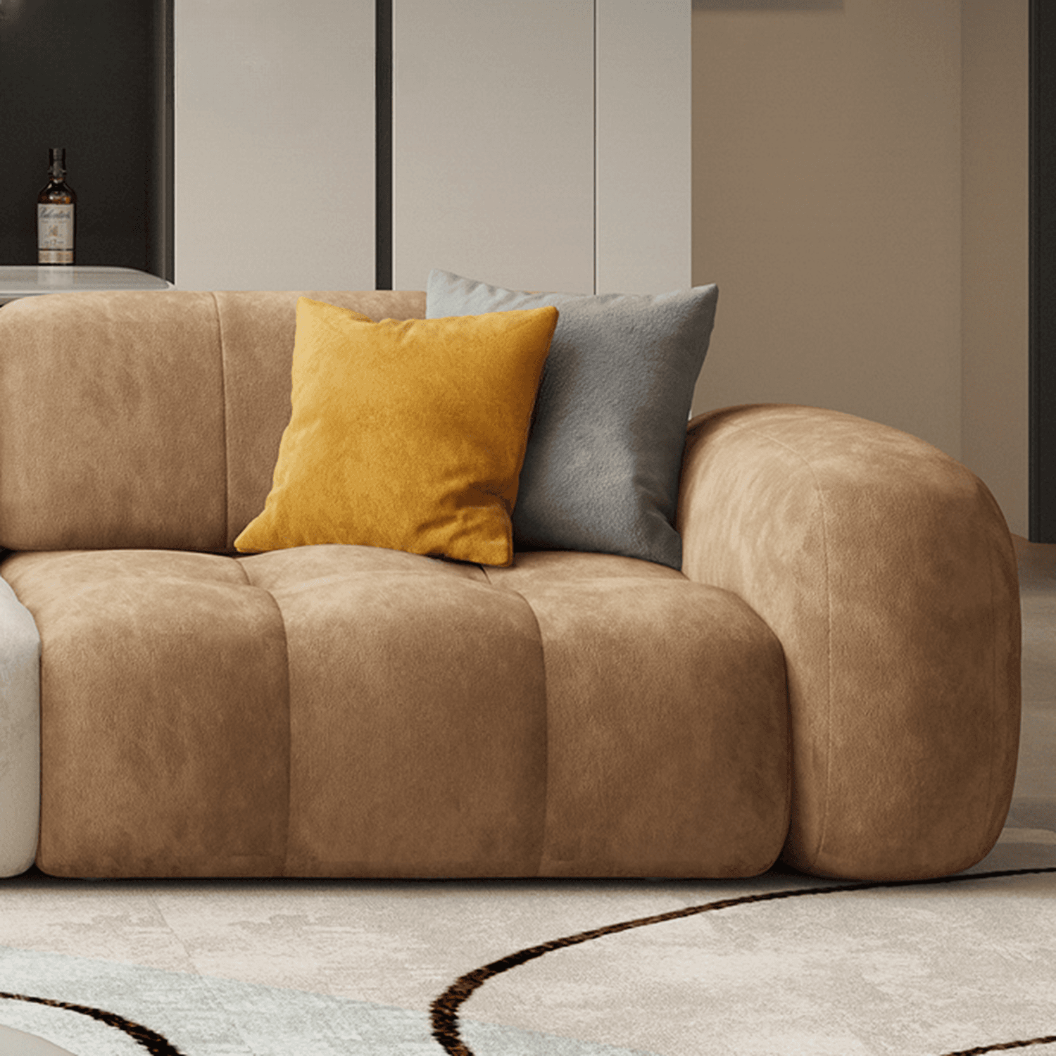 Channel Back L-Shape/Straight Right Hand Facing/Horizontal Sofa Recliner/Sofa Couch in Brown/Beige with Concealed Support & Pine Wood Frame for Living Room thumbnail 8