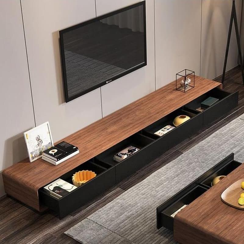 Contemporary Oblong Wood TV Stand Console with Storage Drawers thumbnail 9