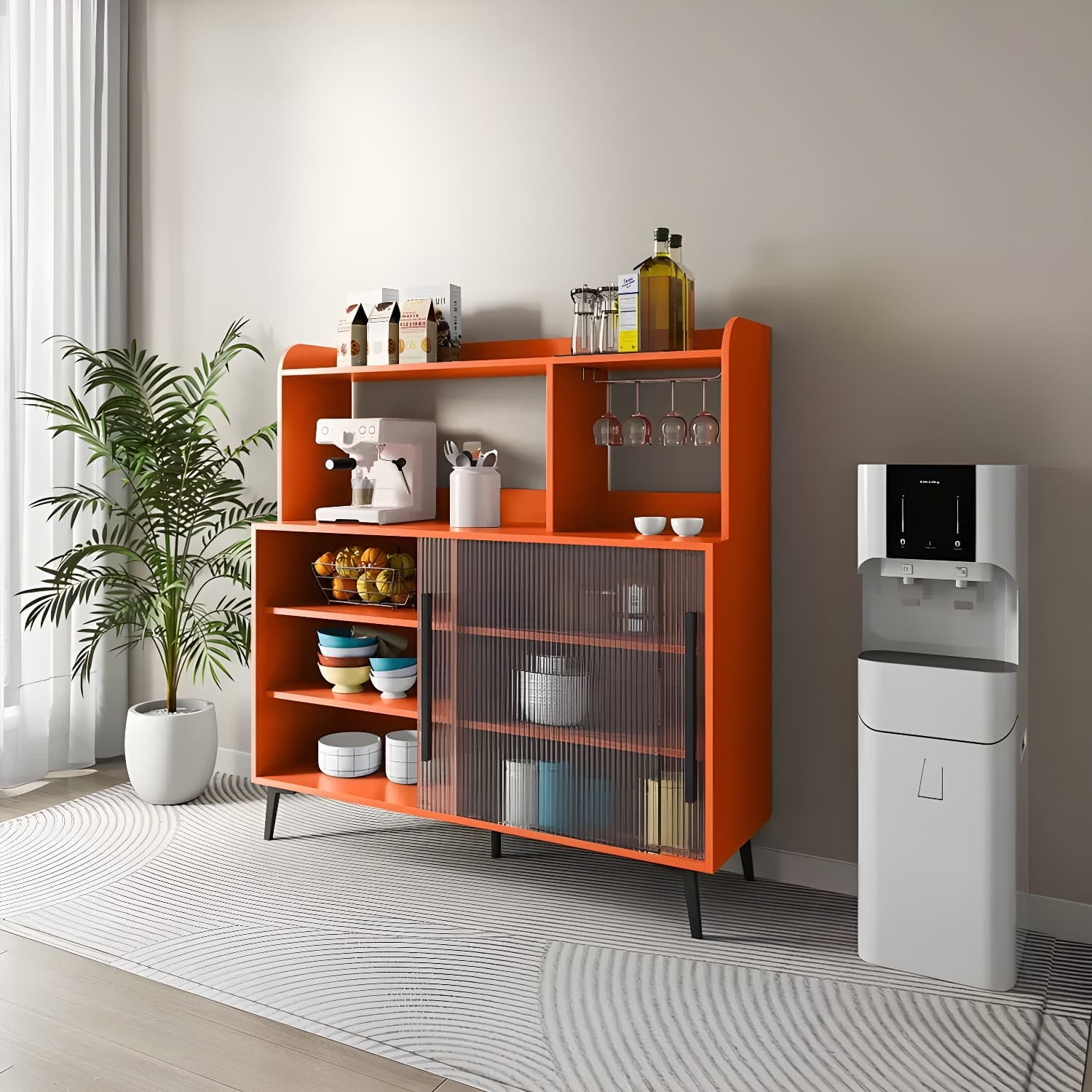 Contemporary Engineered Wood Glass Door Sideboard with Shelf for Dinging Room thumbnail 10