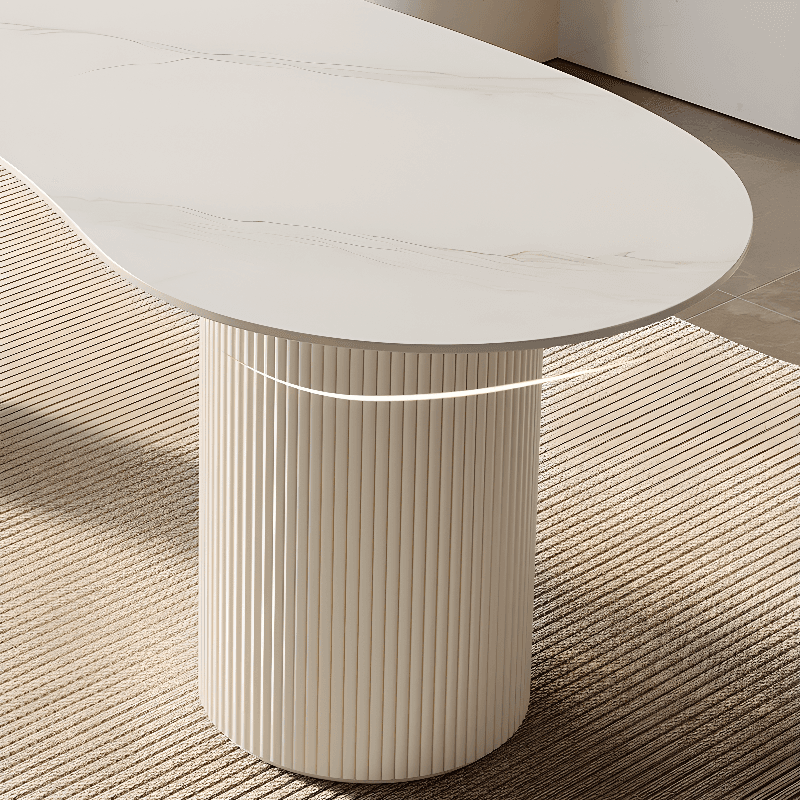 Fixed Free Form Dining Table Set with Double Pedestal, a Chalk Slate Tabletop and Upholstered Chairs in an Art Deco Style thumbnail 6