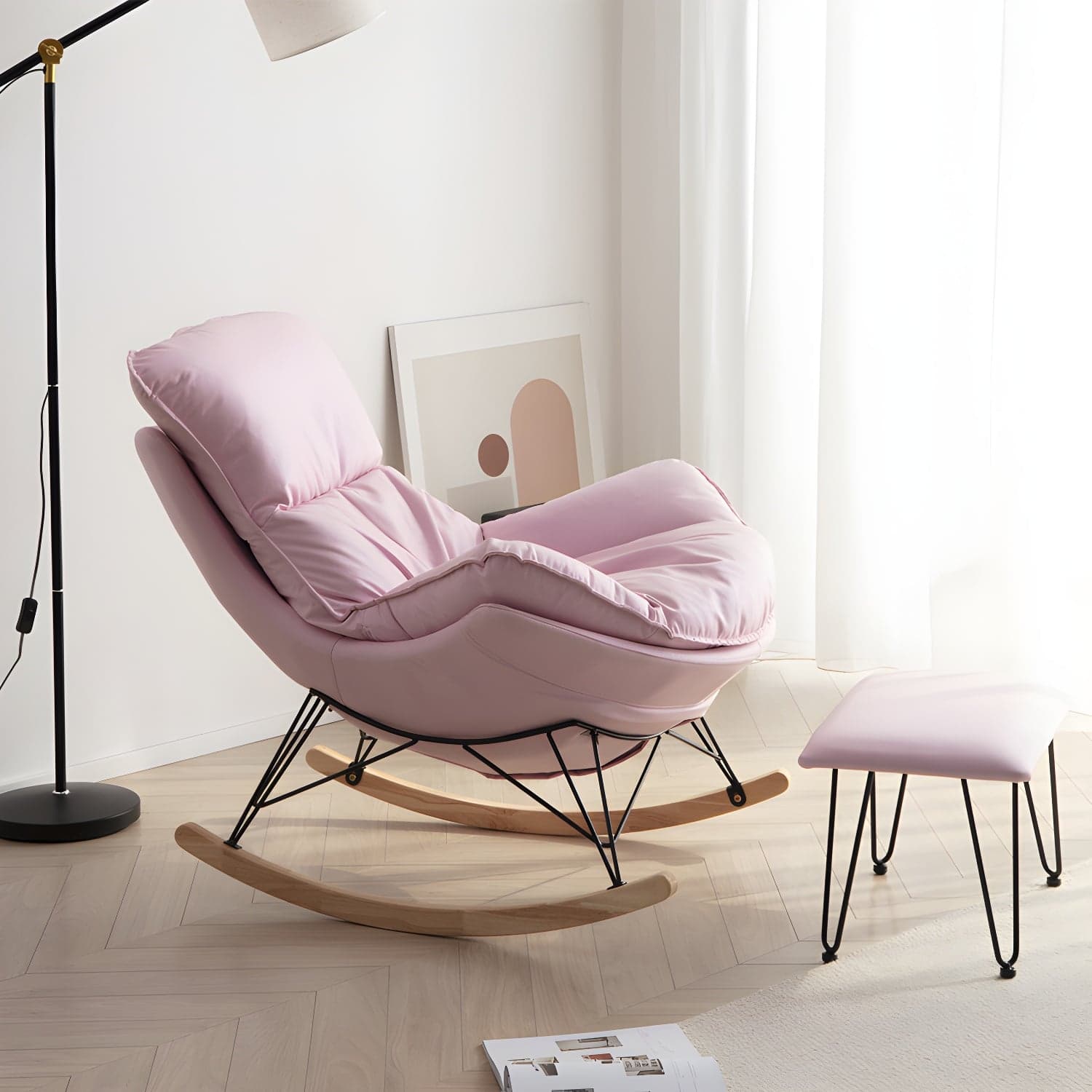 Modern Rocking Chair Upholstered Button-Tufted Glider for Living Room thumbnail 8