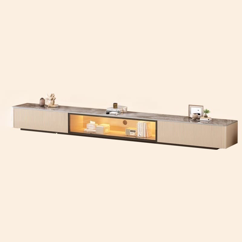 Modish Sintered Stone TV Stand with 2-Drawer, Cabinet & Cable Management Living Room thumbnail 1