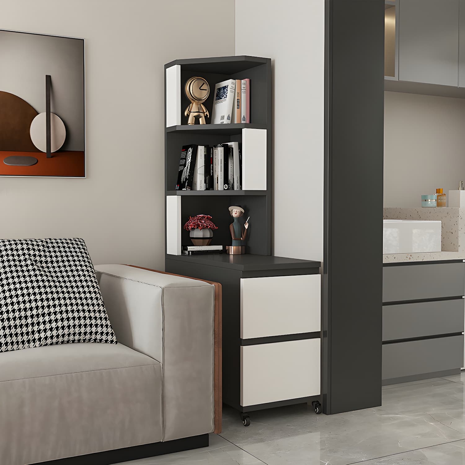 31" Wide Contemporary Corner 2 - Drawer Accent Chest with Shelves thumbnail 5