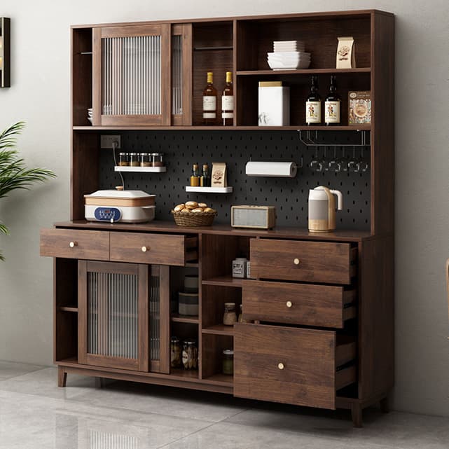 Contemporary Wood Buffet with Glass Doors and 3 Storage Drawers thumbnail 4