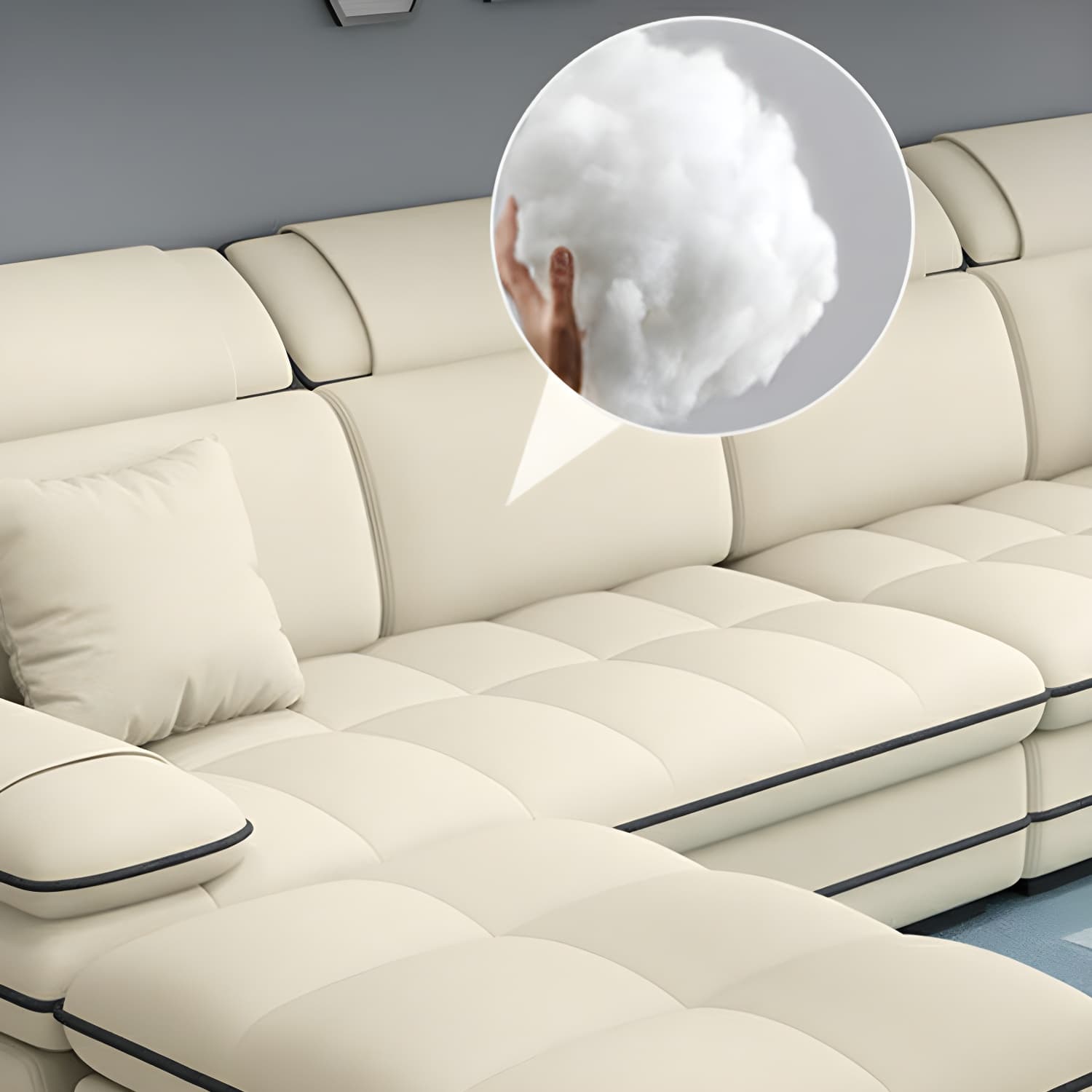 Elegant Gray Curved Sectional Sofa with Scandinavian Wooden Frame thumbnail 11