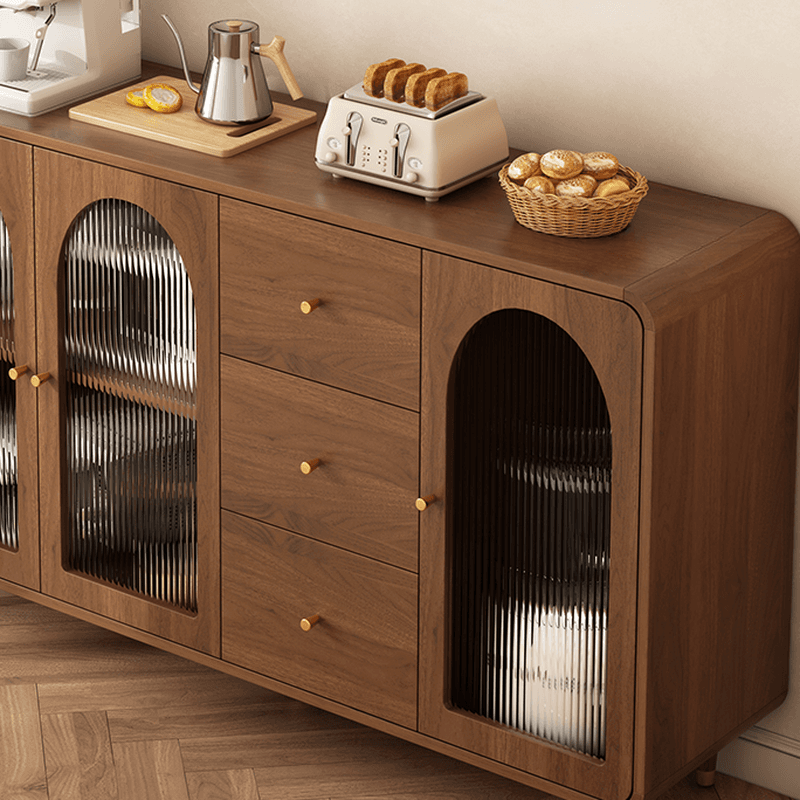3 Drawers Modish Tan Standard Sink Cabinet with Glass Doors, 2 Shelves/1 Shelf, and Cabinets thumbnail 8