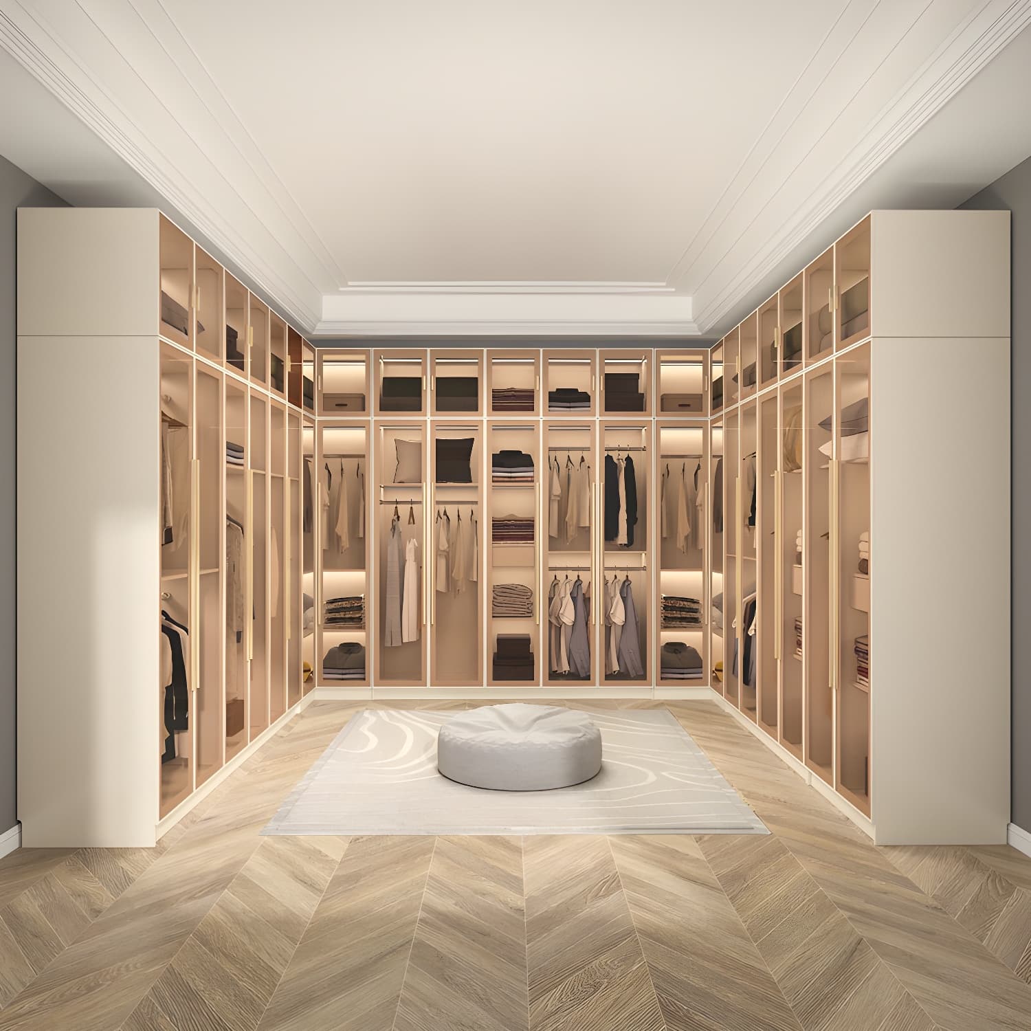 Glass and Wood Wardrobe Cabinet with Shelves Modern Wardrobe Closet - image 3