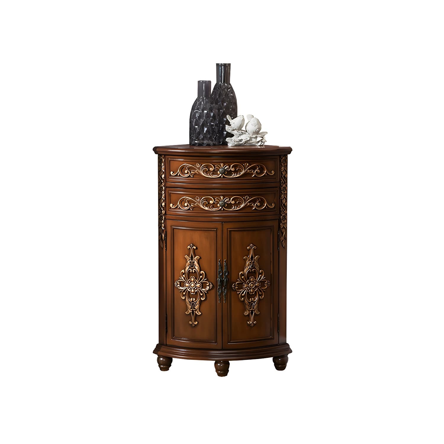 Traditional Bar Pulls Solid Wood Corner Accent Cabinet with Doors thumbnail 9