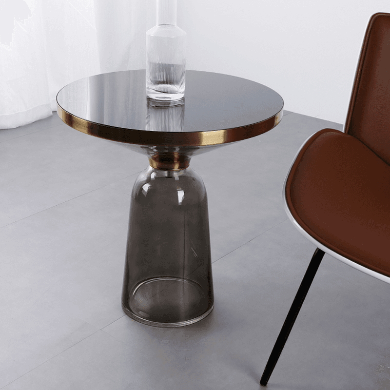 Simplistic Single Side Table with Hardened Glass and Plinth Base, Rounded Top thumbnail 2