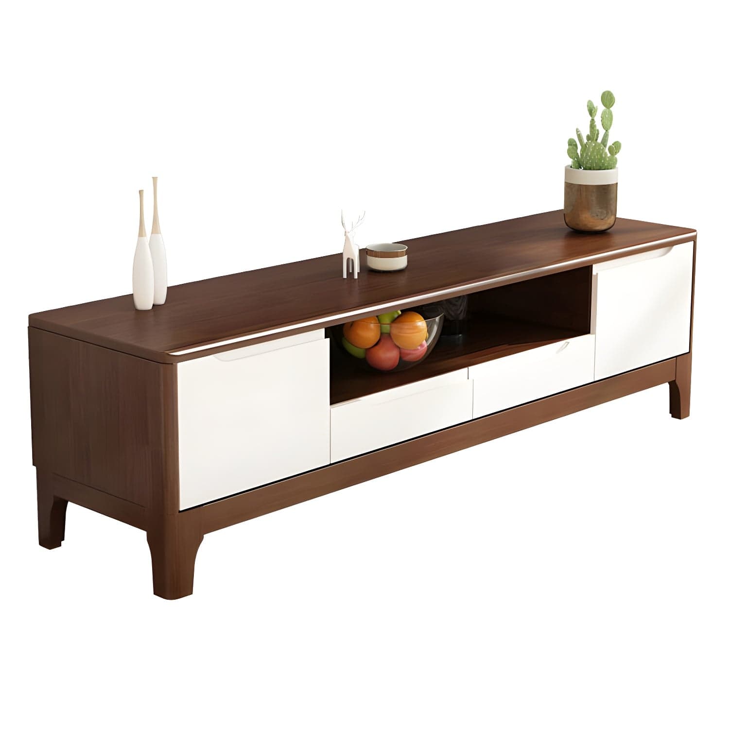 Scandinavian Open Shelf TV Console 2-Cabinet TV Stand with Soft Close Drawers thumbnail 3