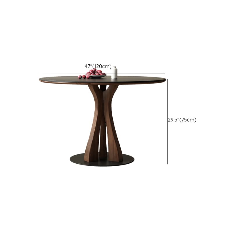 Round Modern Stone Top Dining Table with Solid Wood Pedestal Base thumbnail 19