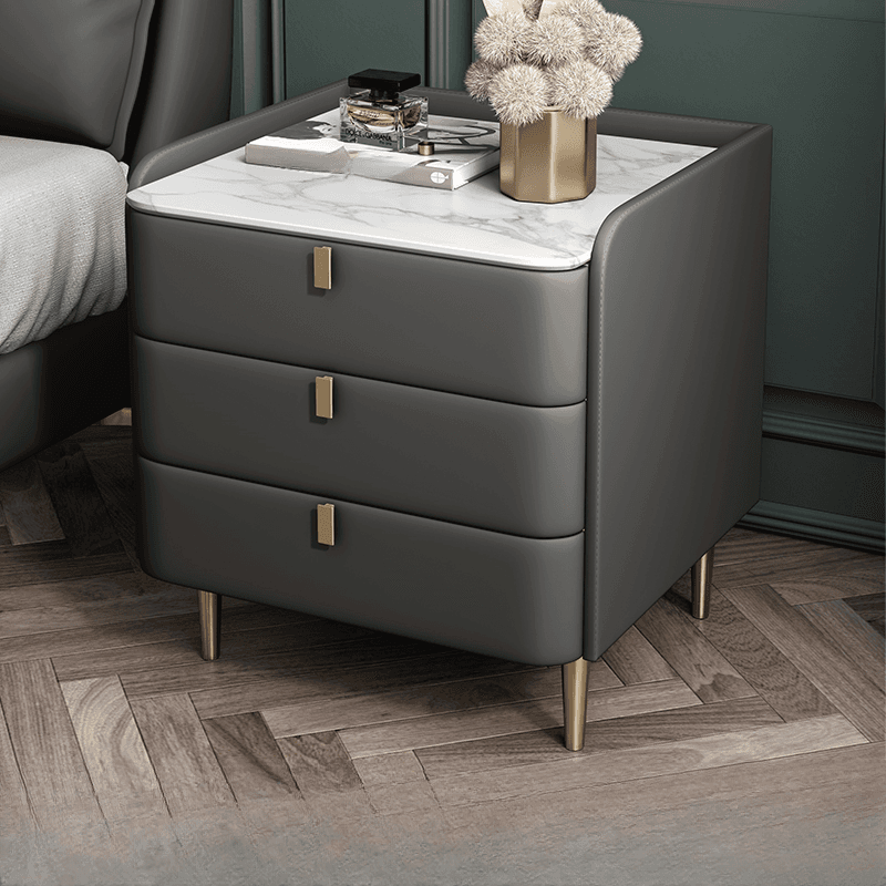 Art Deco 3 Tiers Drawer Storage Bedside Table with Stone Countertop thumbnail 5