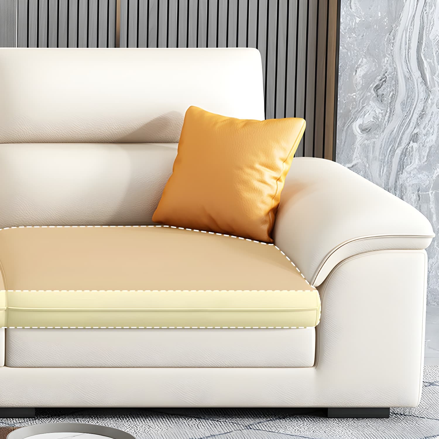 Modern Beige Stationary Sectional Sofa in Scratching Cloth with Wood Frame and Pillow Top Arms thumbnail 9