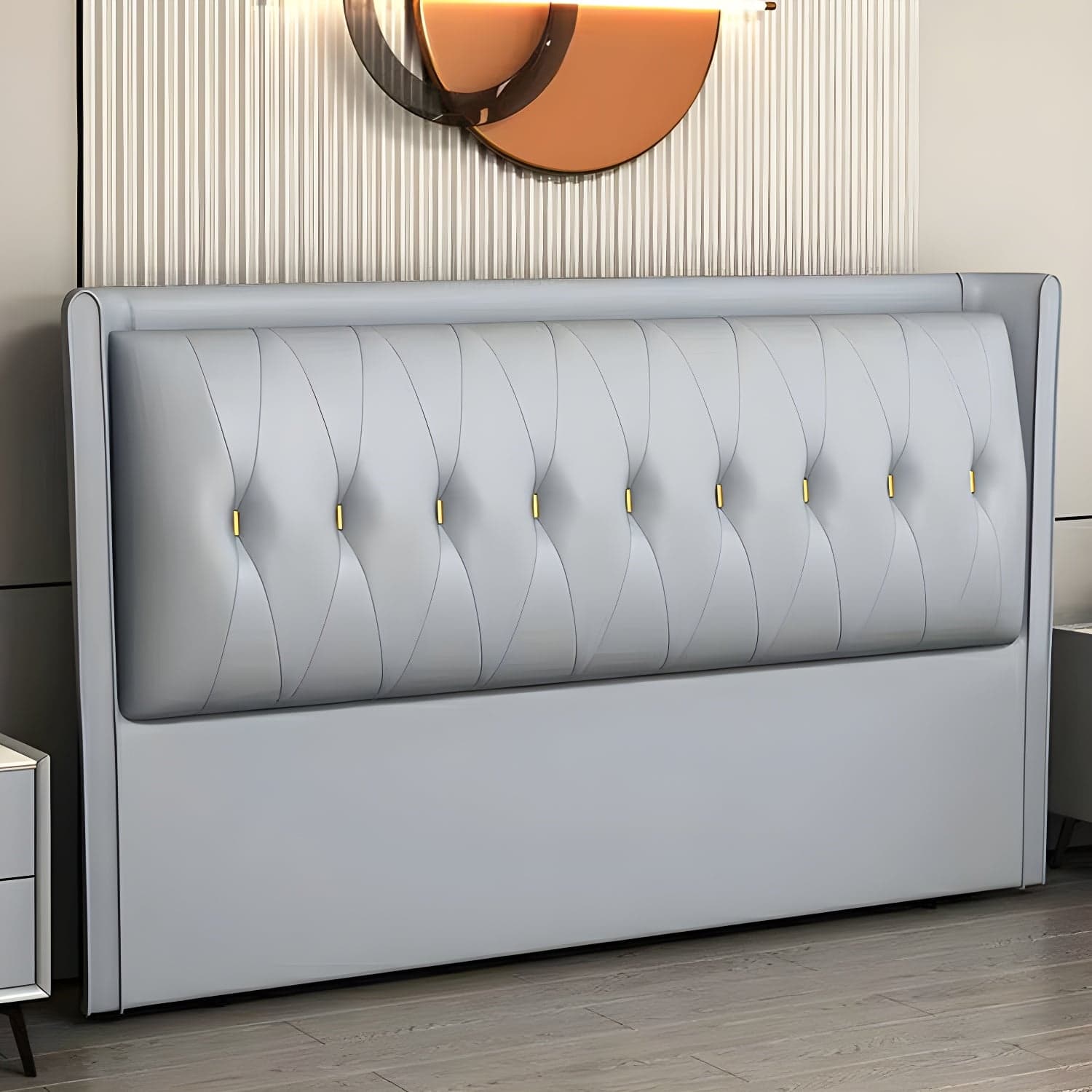 Contemporary Headboard Bed with Tufted Leather Upholstery in Rectangular thumbnail 5