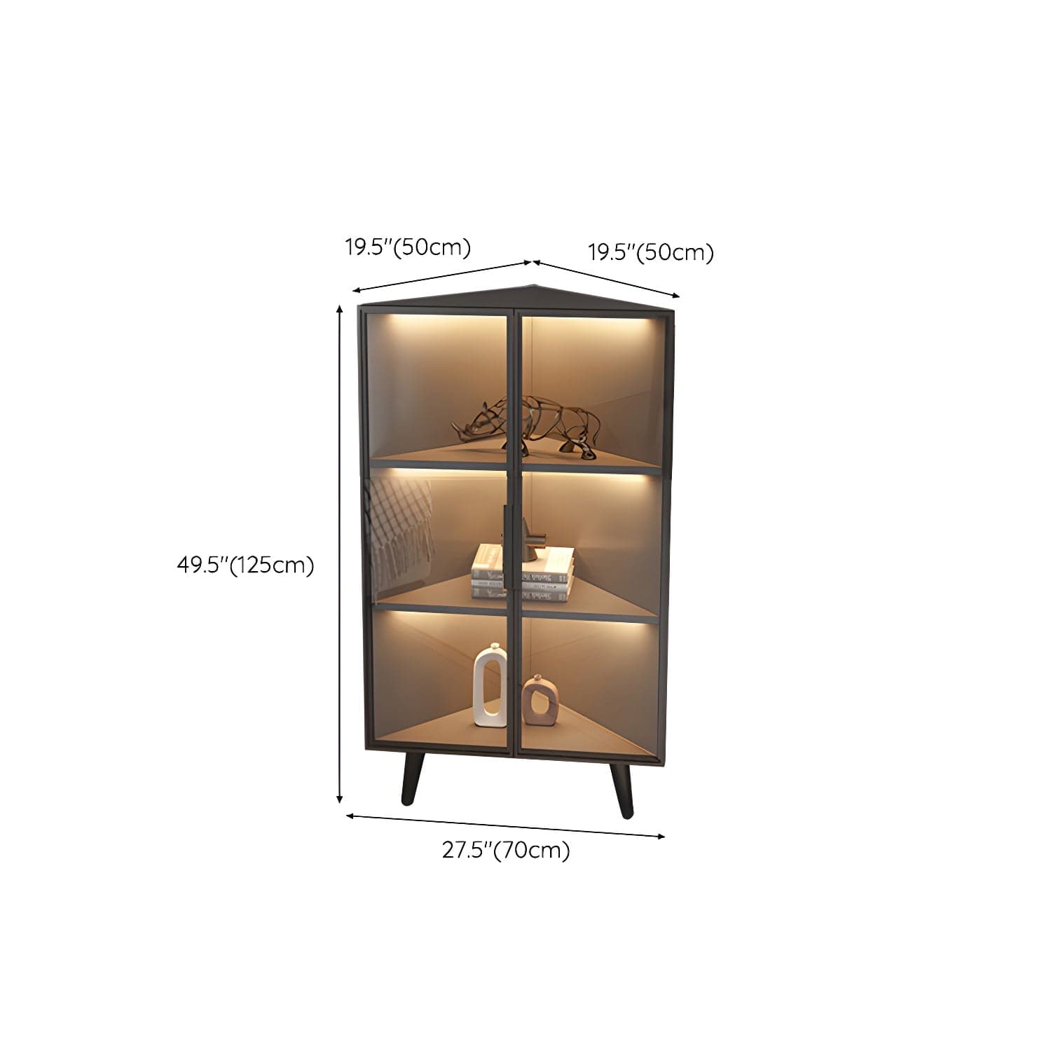 Corner Modern Accent Cabinet with Black Metal Base and Glass Doors, Black Wood Counter Top thumbnail 23