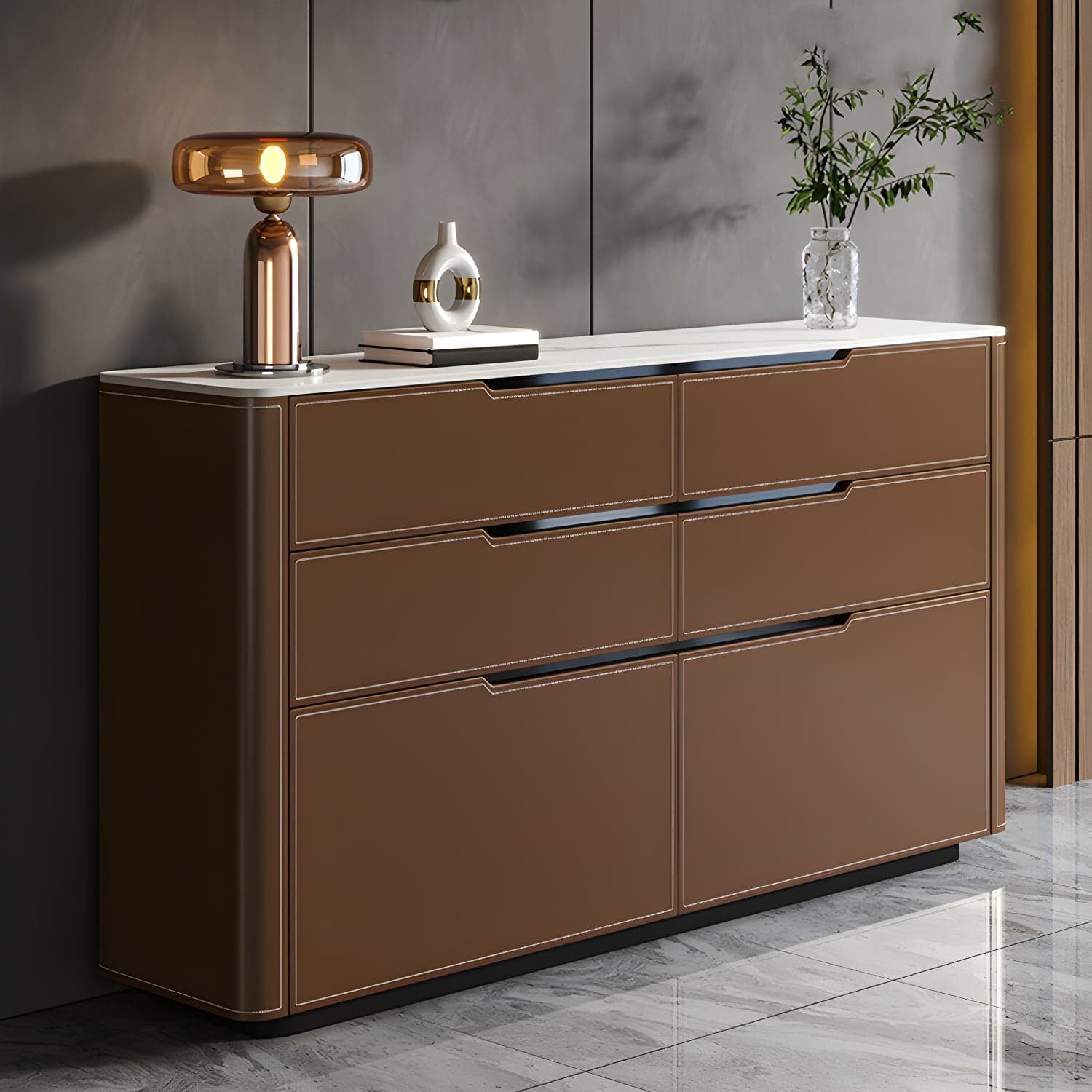 Wood Modern 4-Drawer and 2-Door Storage Sideboard with Stone Countertop thumbnail 1