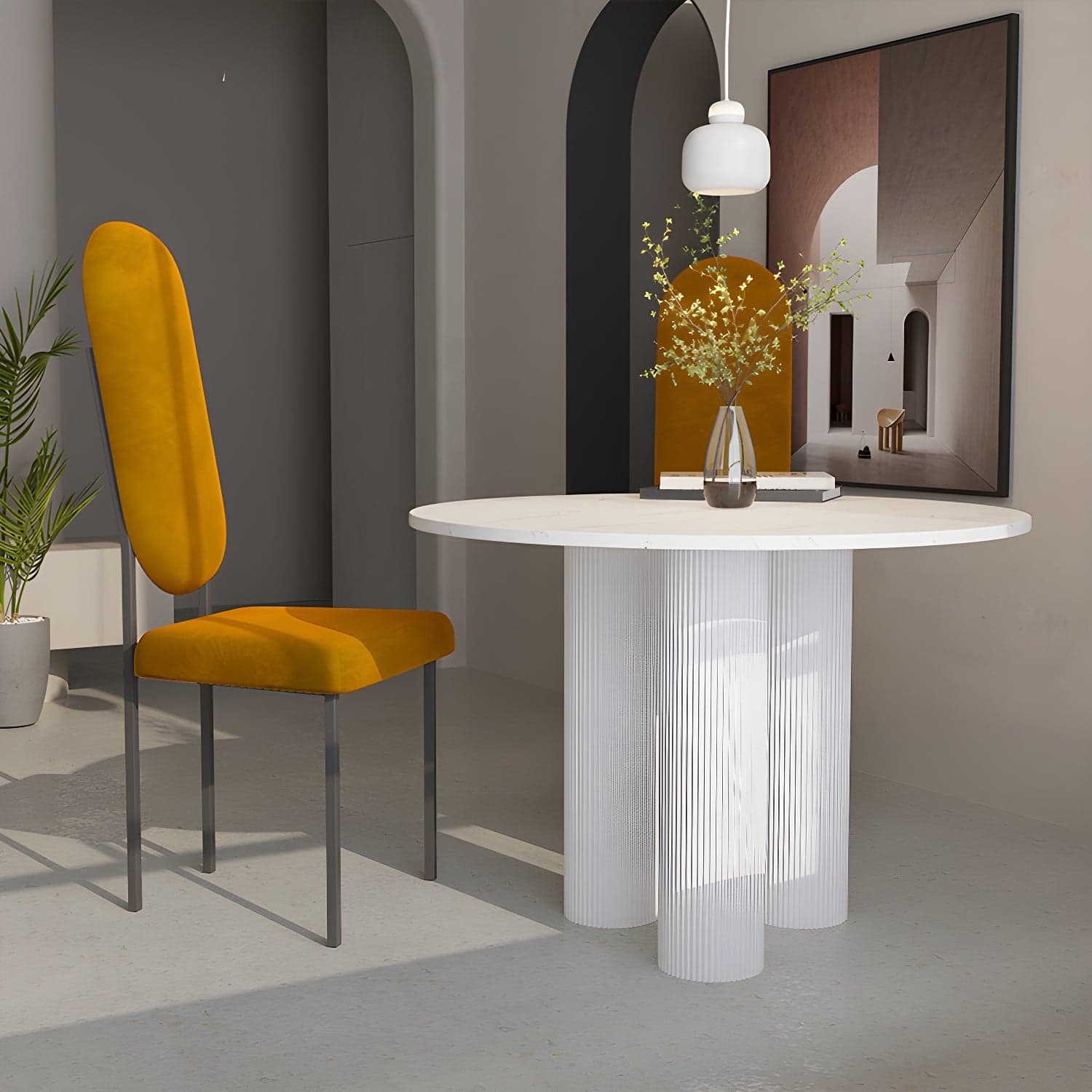 Modern Casual Dining Table Round Top Dinner Table Kitchen Home thumbnail 4