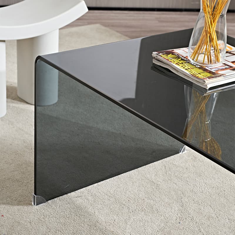 Modern Glass Coffee Table with Transparent Rectangular Top & Sleek Sled Base thumbnail 8