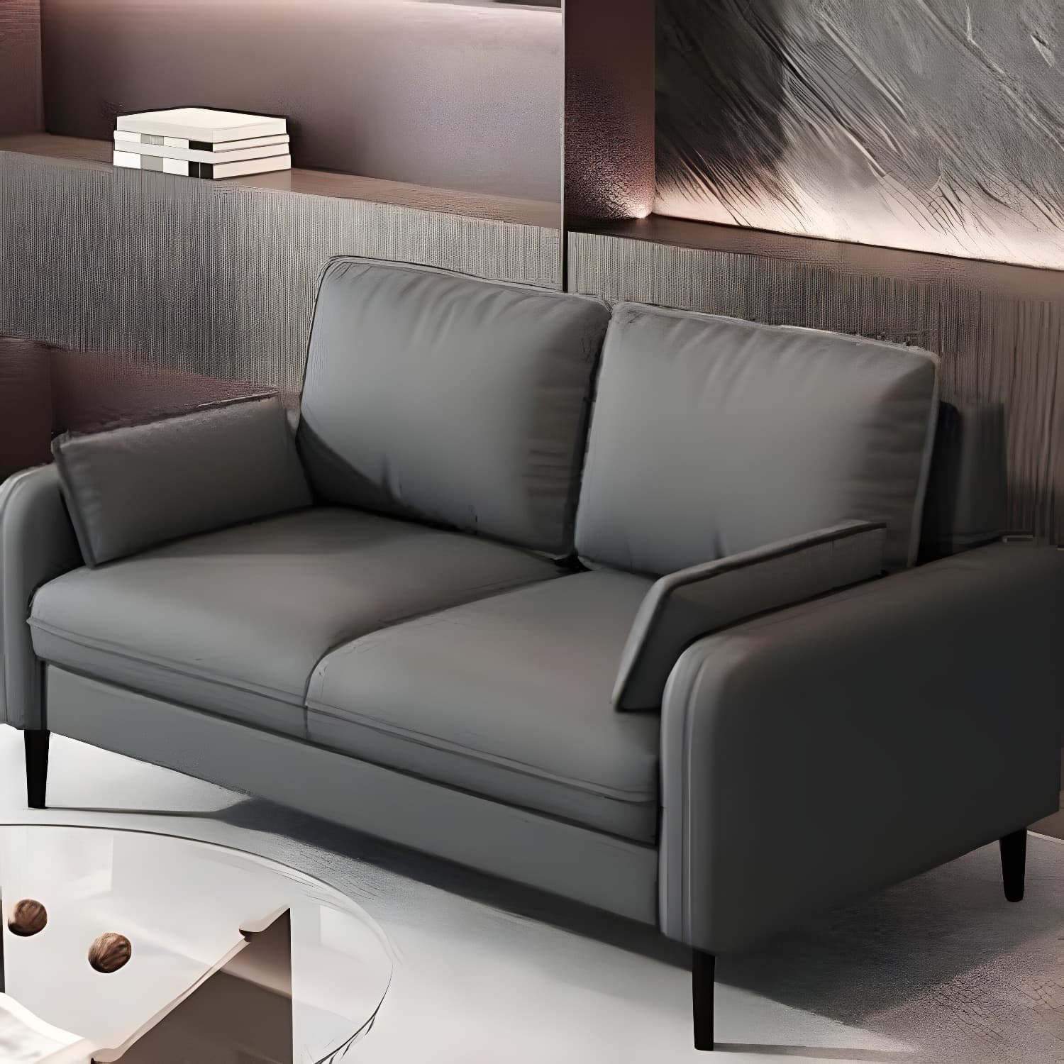 2-Seater Modern Cushioned Sofa with Bolster Pillows for Living Room thumbnail 3