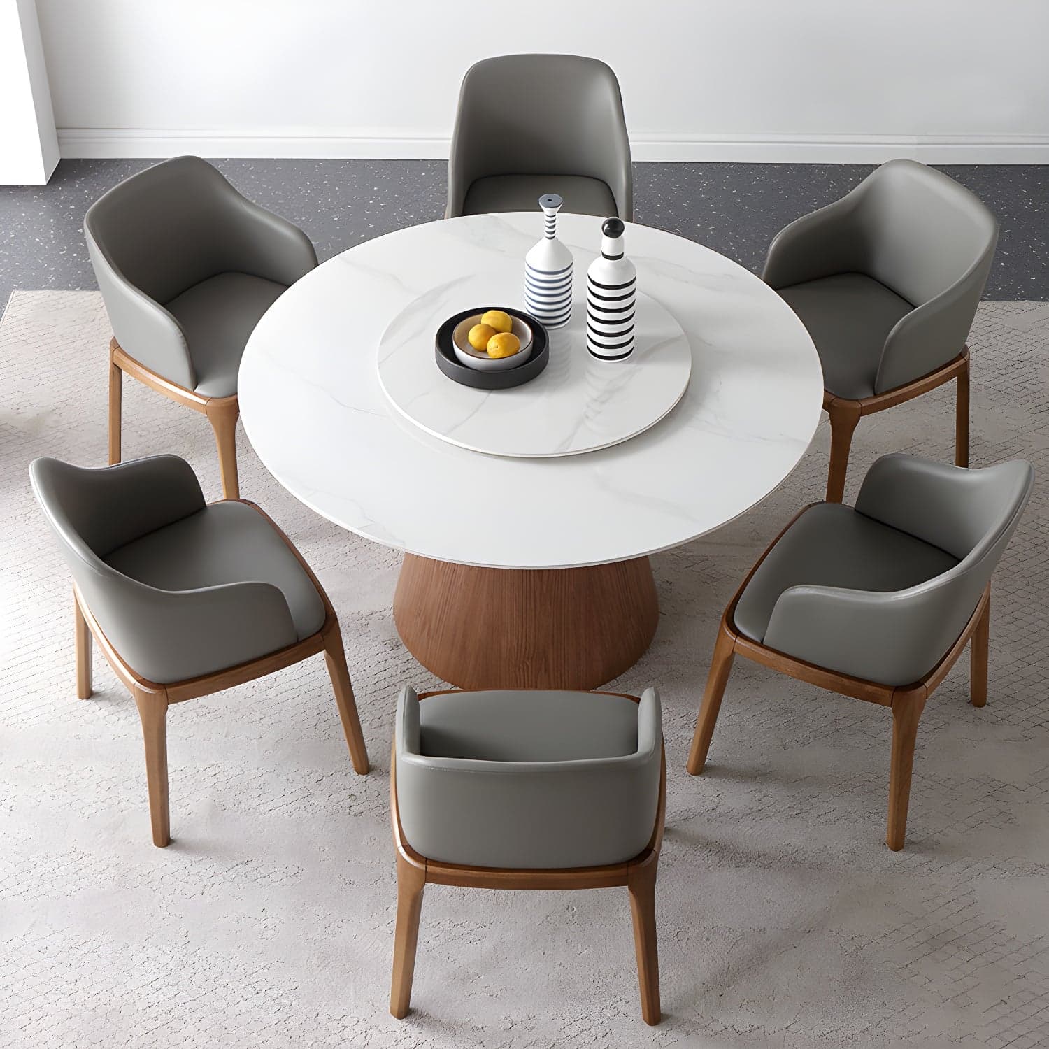 Round Sintered Stone Dining Table Stone Table in White with Pedestal thumbnail 2