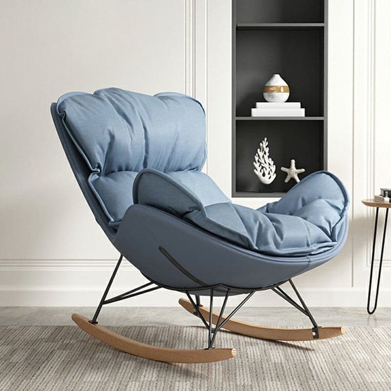 Stylish and Modern Upholstered Rocking Chair with Natural Wood Legs thumbnail 1
