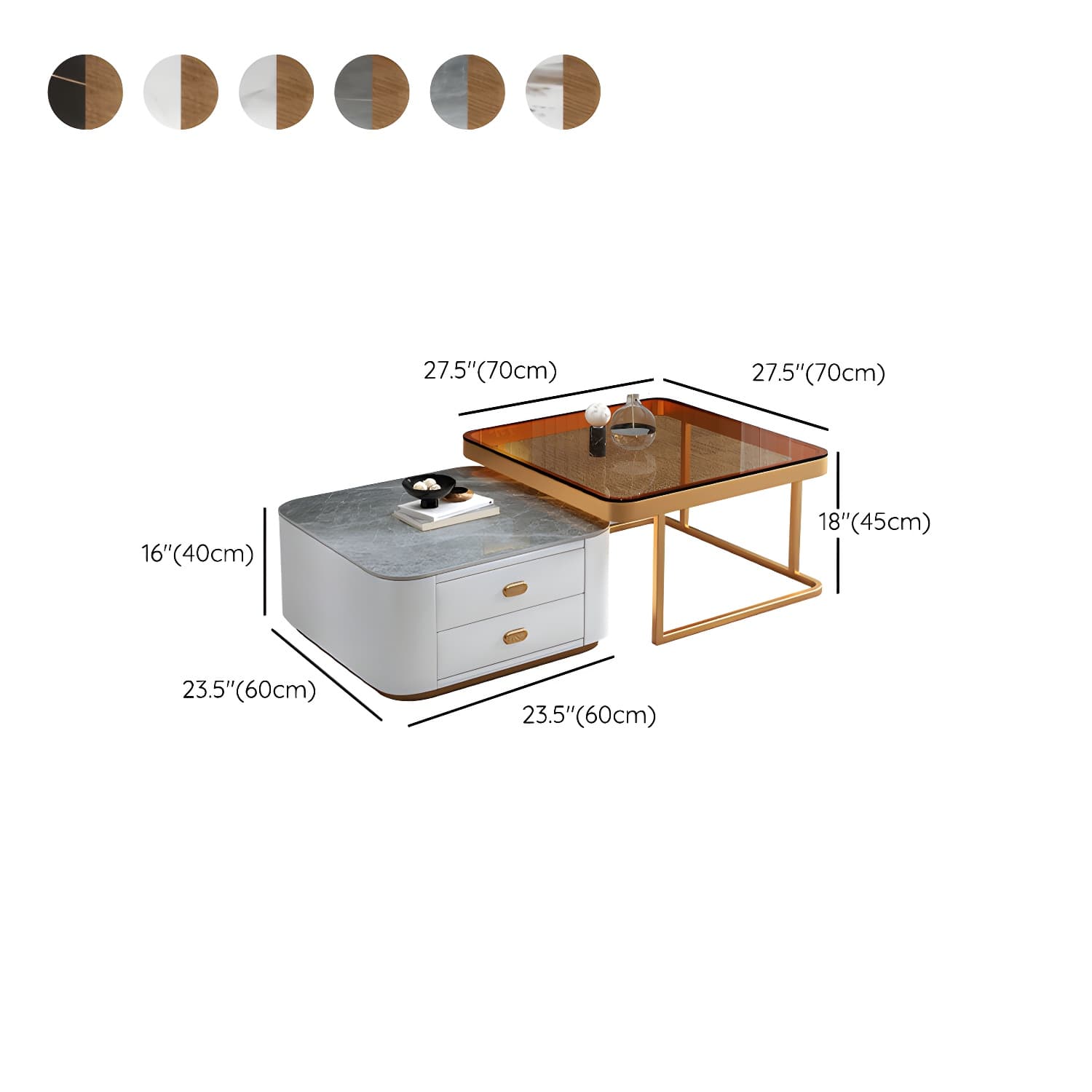 Square Coffee Table Glass Top 2 Nesting Coffee Table Set with Storage thumbnail 25