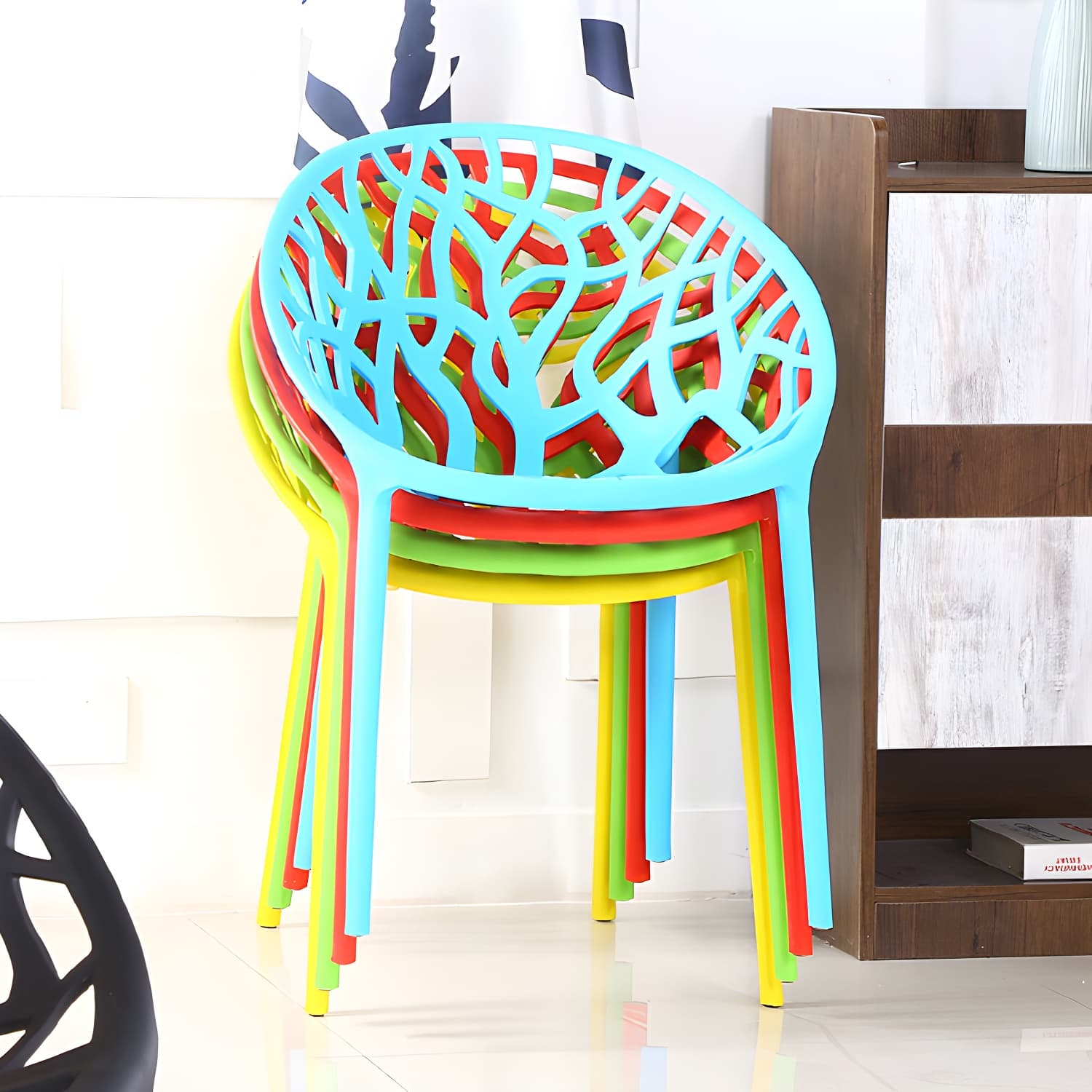 Contemporary Plastic Dining Room Chairs Armless Open Back Dining Side Chair for Restaurant thumbnail 19