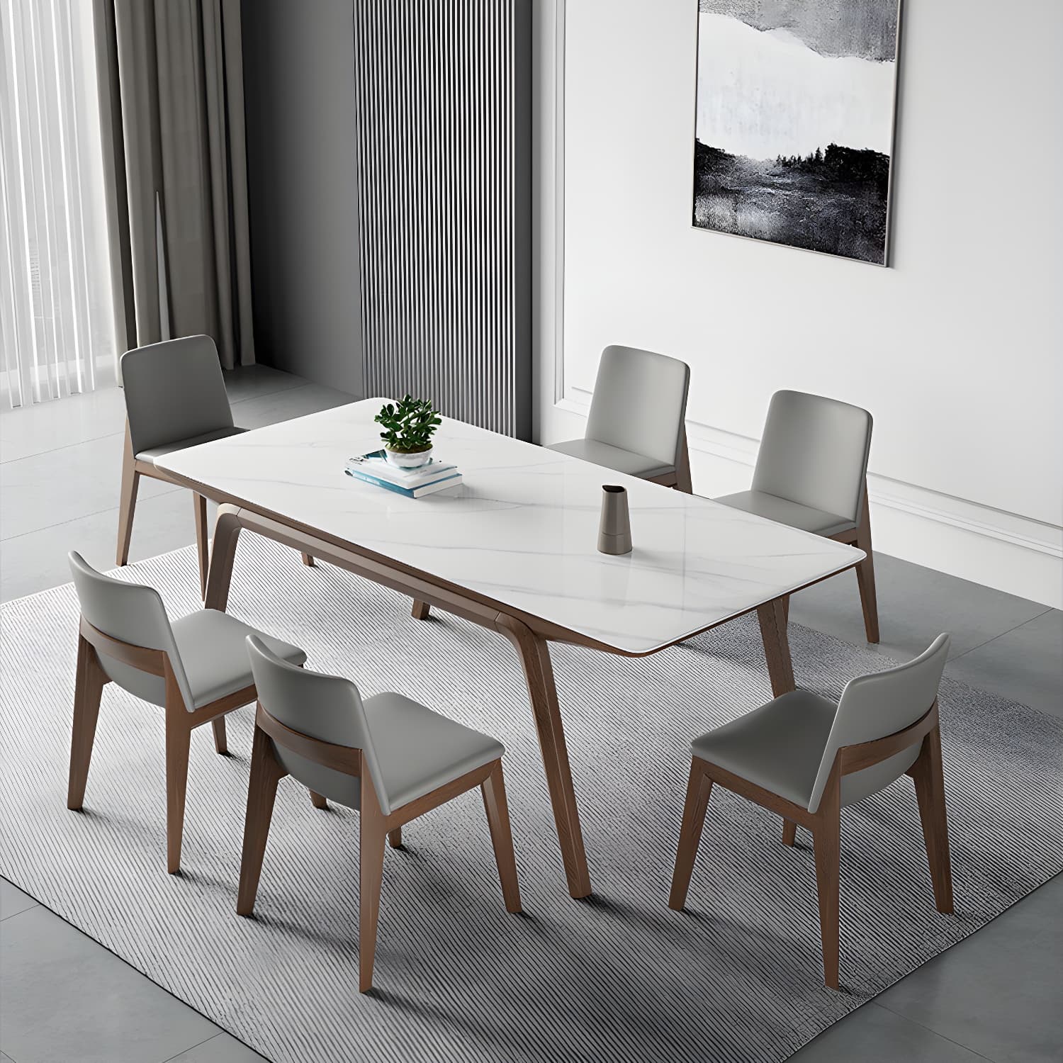 Designer Style Sintered Stone Top Dining Set Rectangle 1/3/4/5/7 Pieces Dining Table Set thumbnail 10