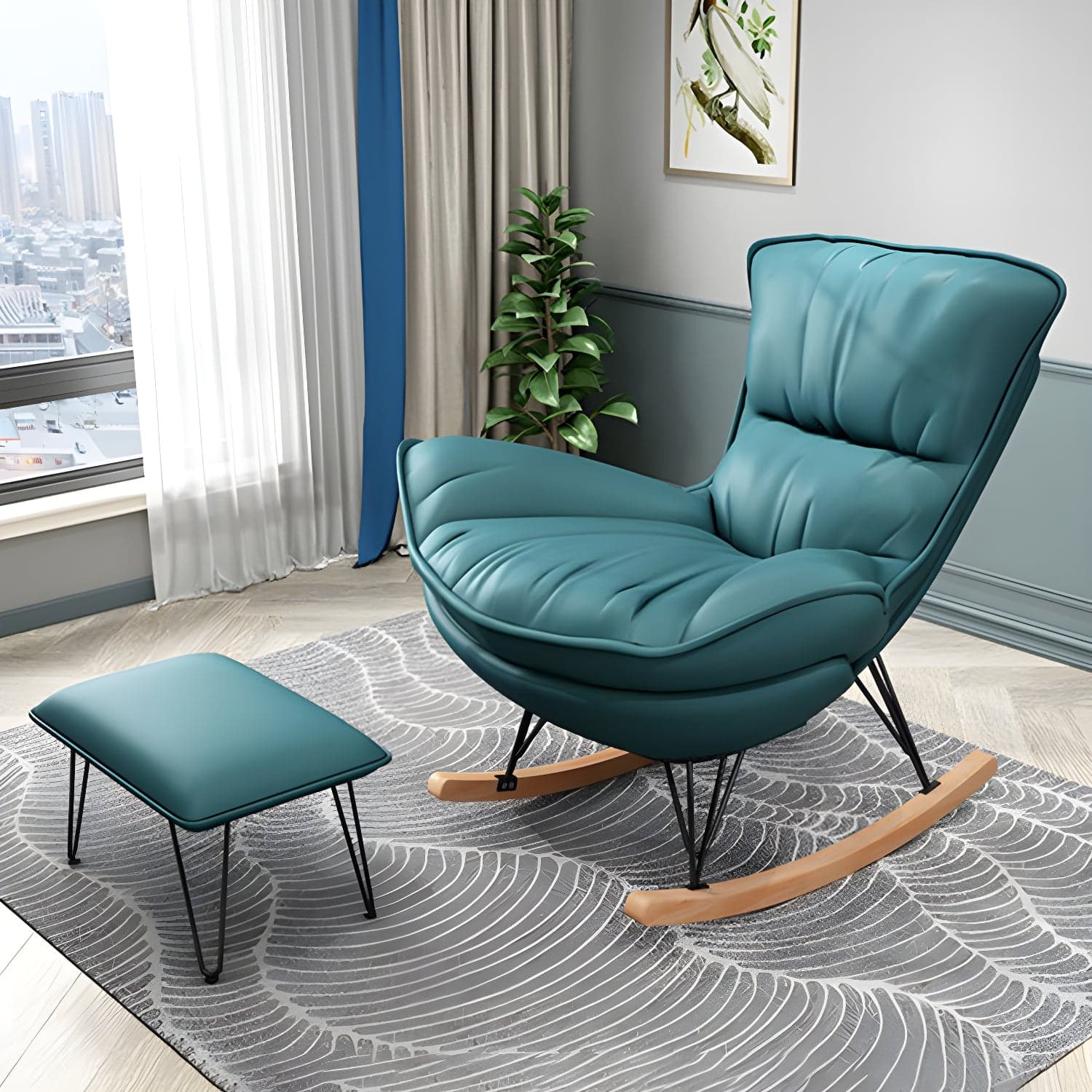 Modern Rocking Chair Metal Frame Doll Cotton Filling Cushion Wingback Rocker Chair thumbnail 2