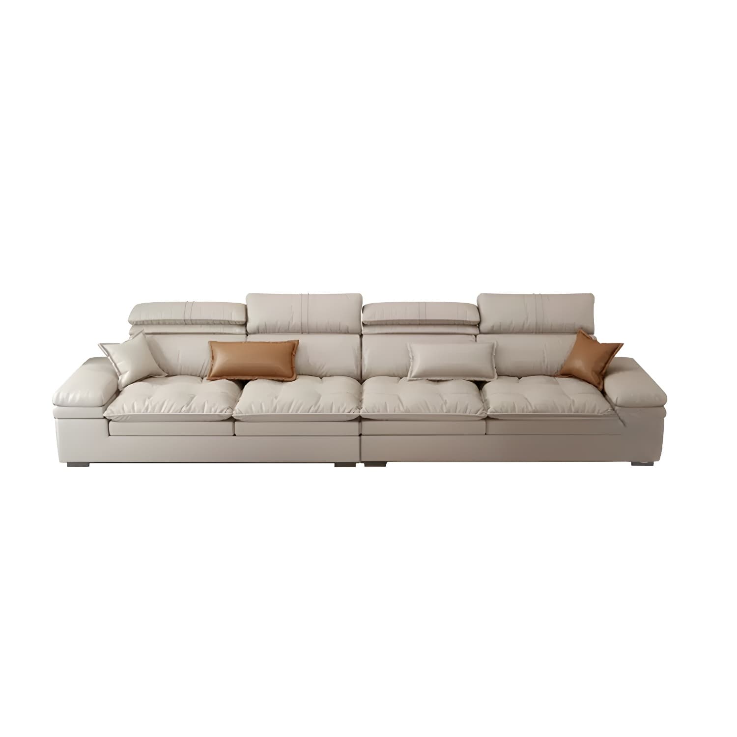 Modern Beige Faux Leather Stationary Sectional Sofa with Adjustable Headrest and Wood Frame thumbnail 5