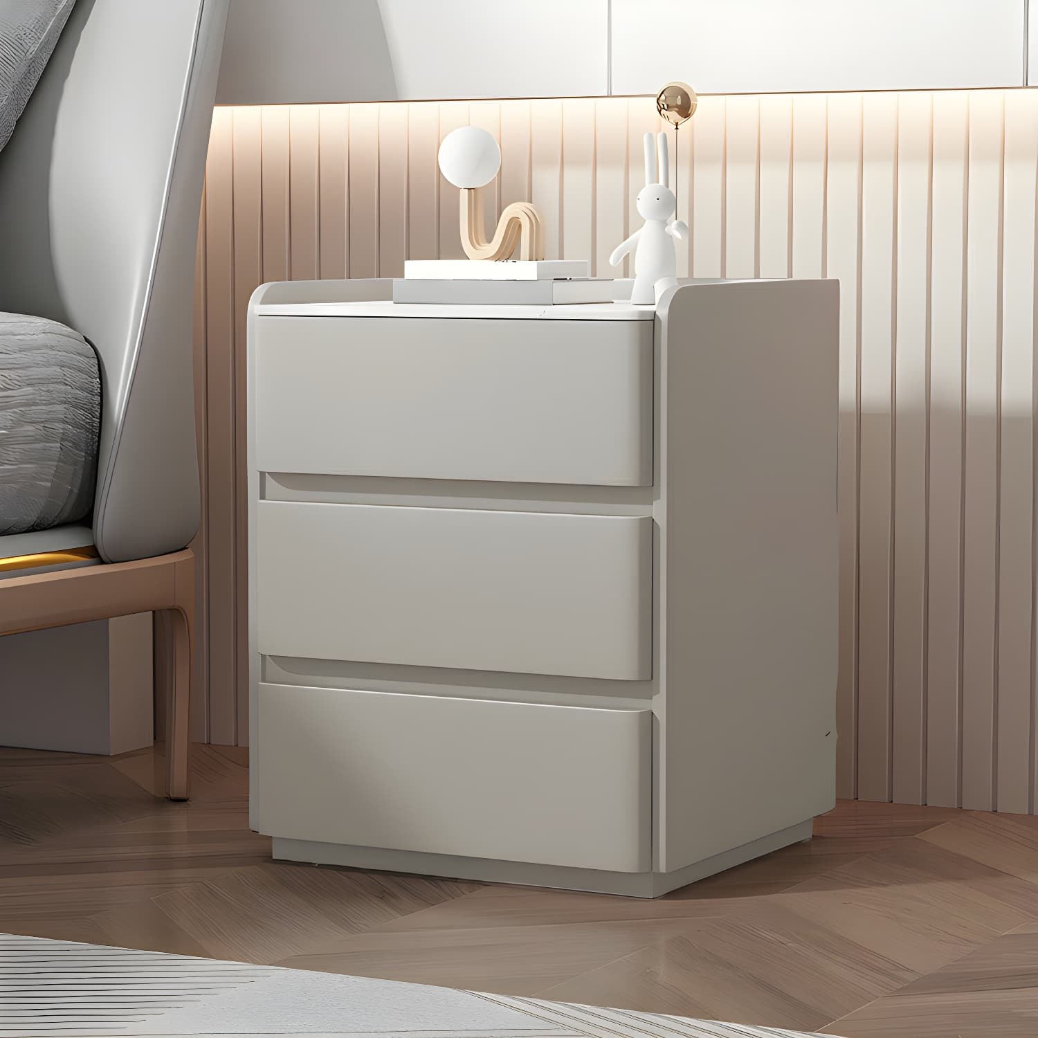 Modern Three Drawers Table Nightstand with Slate Countertop for Bedroom thumbnail 1